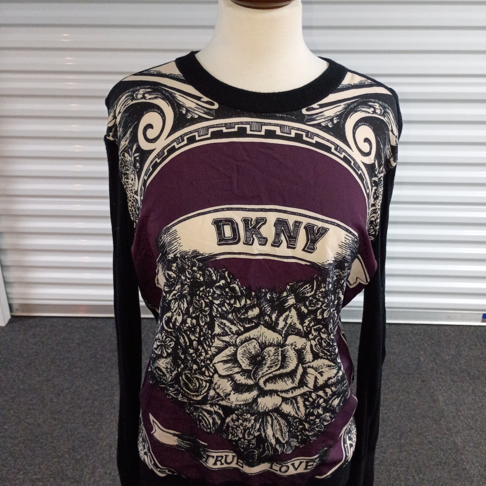 DKNY Black & Plum Graphic Long Sleeve Top